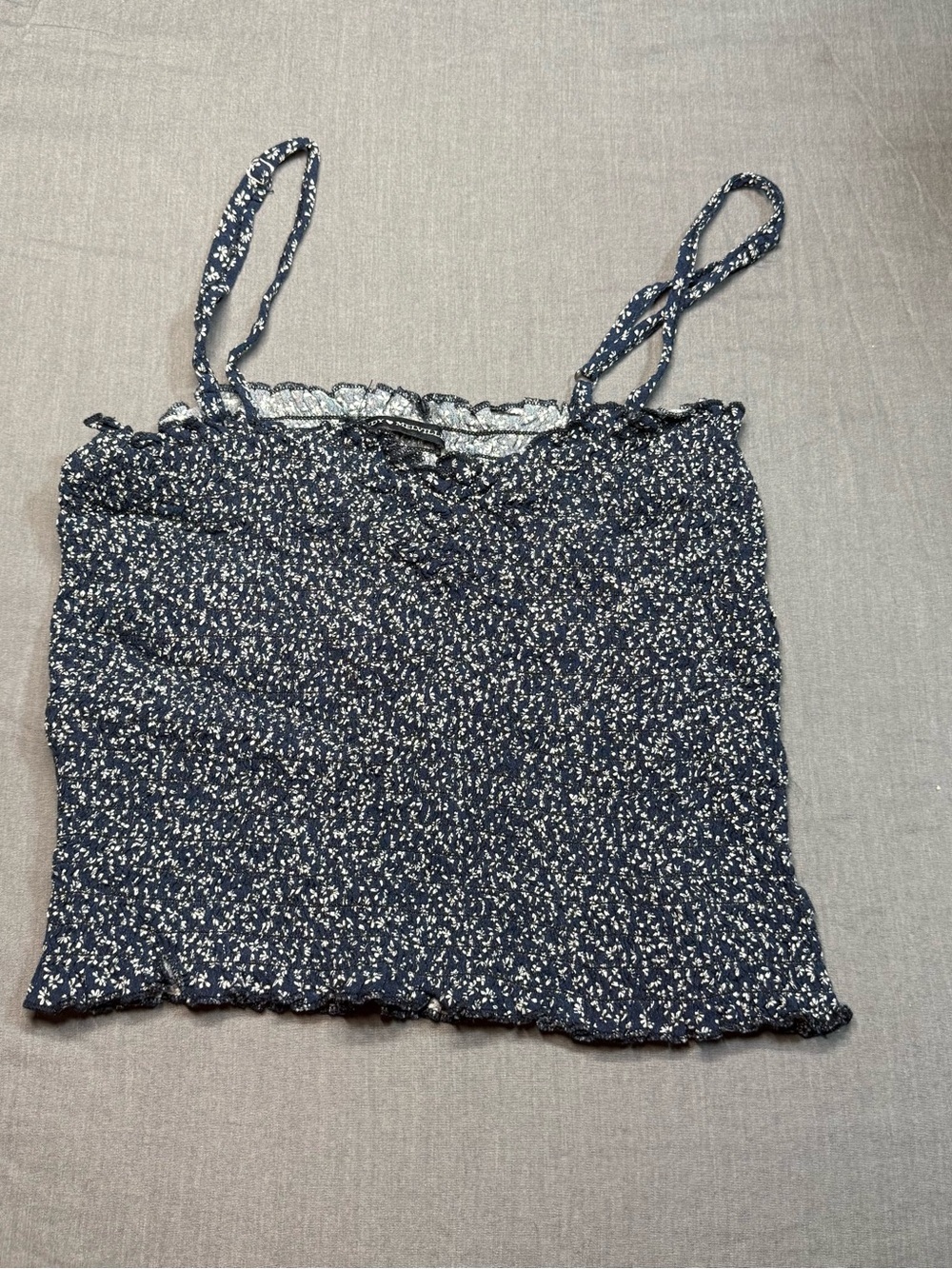 Brandy Melville Navy and White Smocked Floral Cami